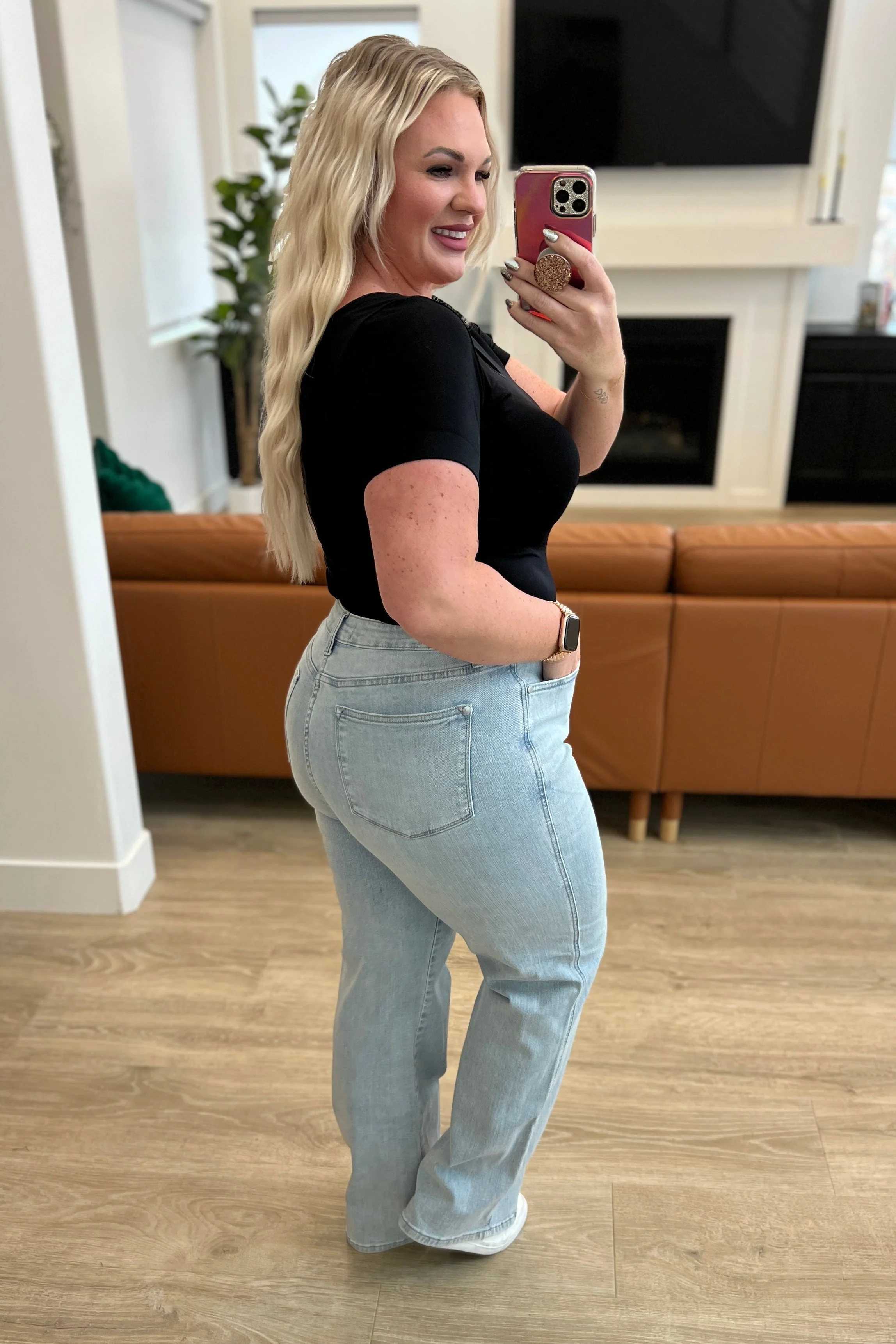 High Rise Control Top Vintage Wash Straight Jeans