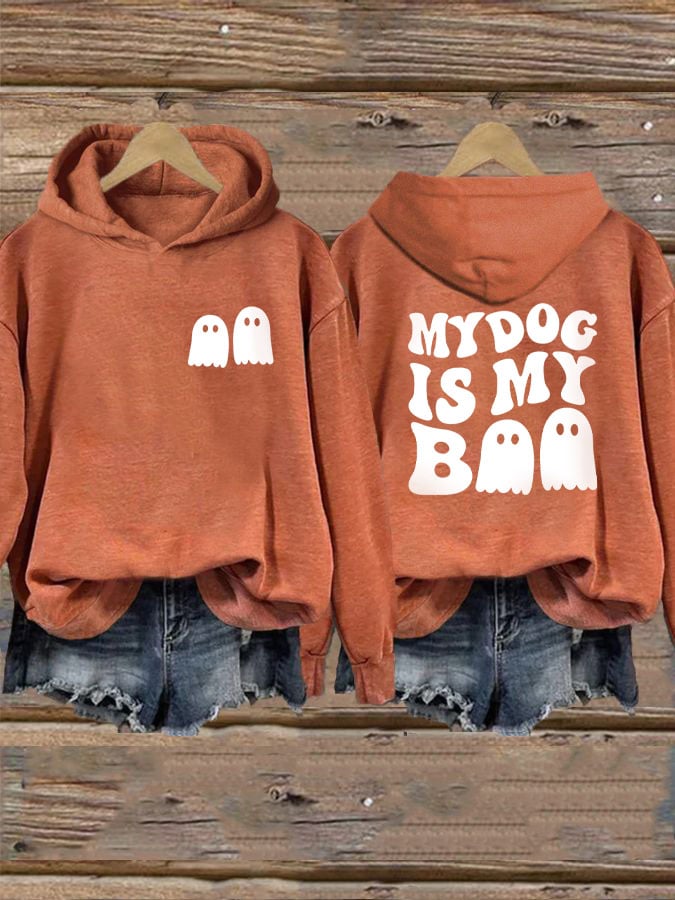 Women's My Dog Is My Boo Halloween Dog Print Hoodie