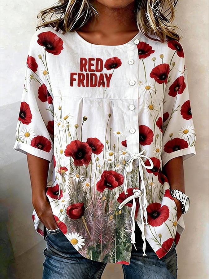 Women's Vintage Red Friday Printed Top