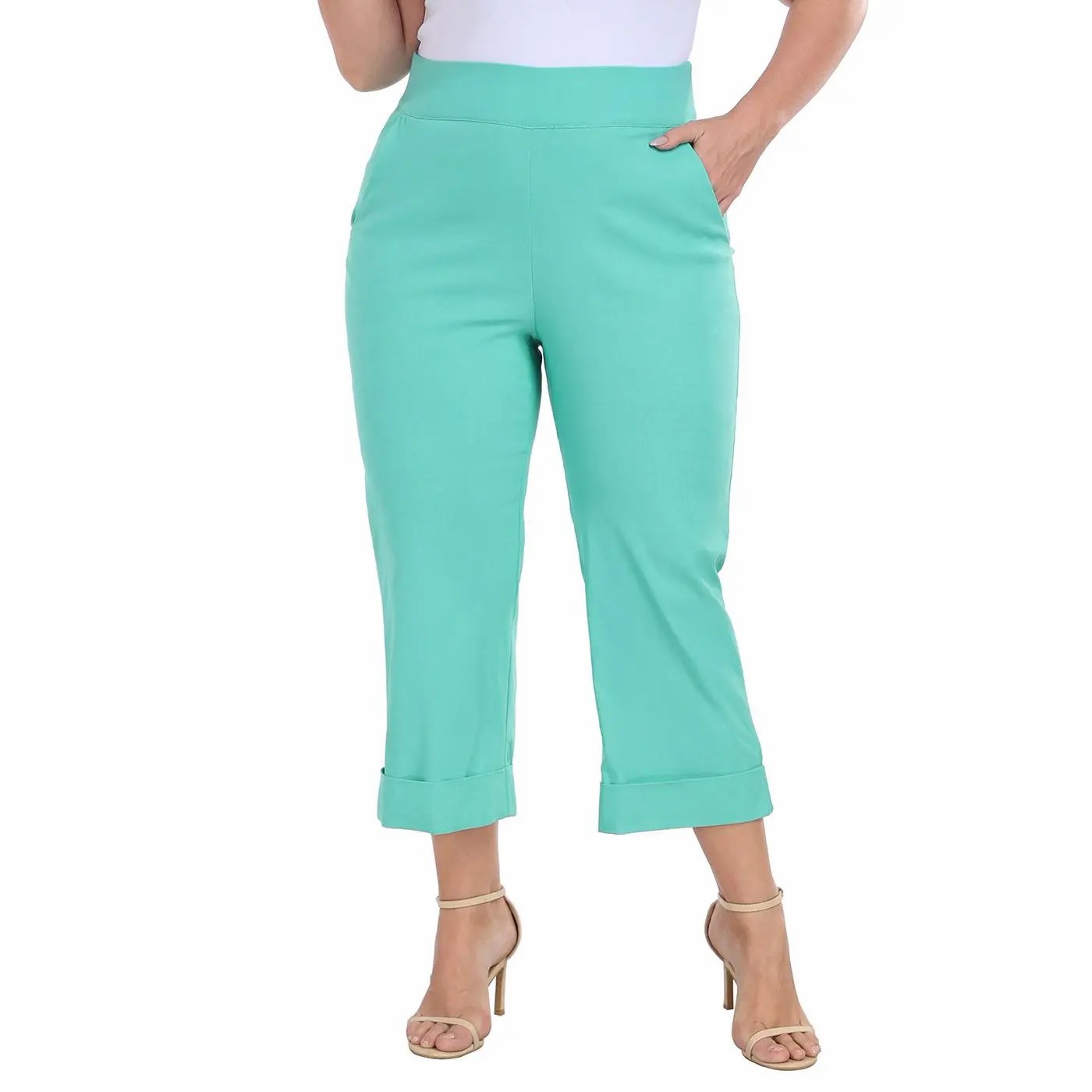 Women’s Plus Size Pull-On Tummy Control Capri Pants – Lightweight Everyday Comfort