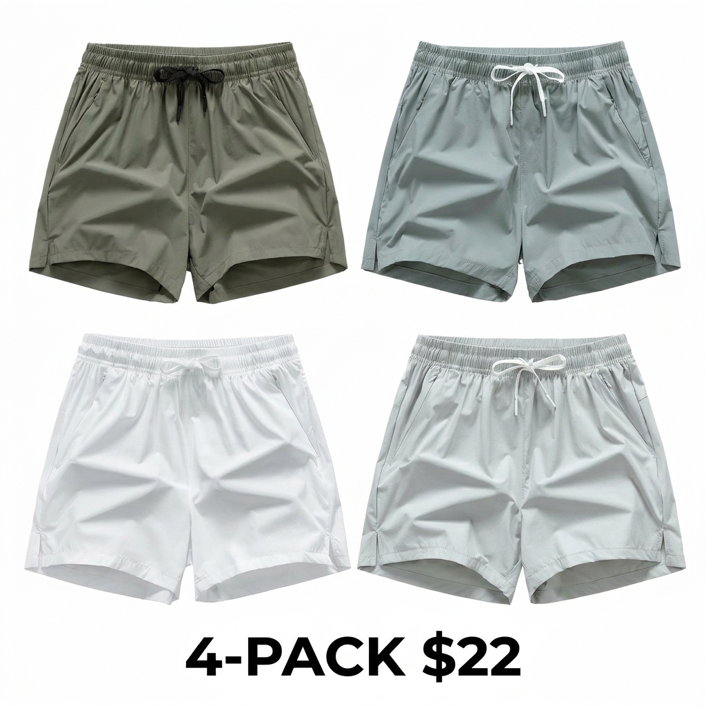 Men's 7-Pack Quick Dry Beach Shorts – Lightweight Breathable Swim Trunks with Pockets & Elastic Drawstring Waist