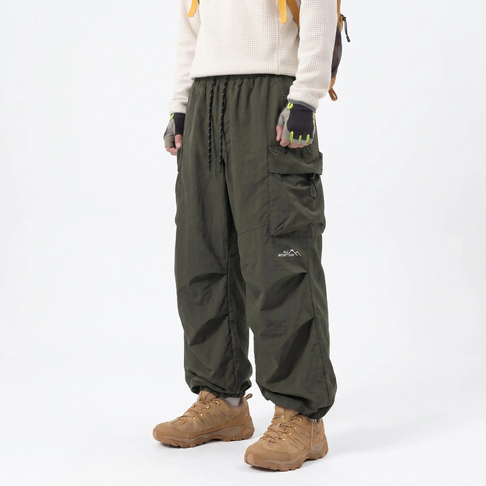 Unisex Baggy Cargo Parachute Pants – Lightweight Water-Resistant Outdoor Hiking Trousers, Loose-Fit Gorpcore Streetwear