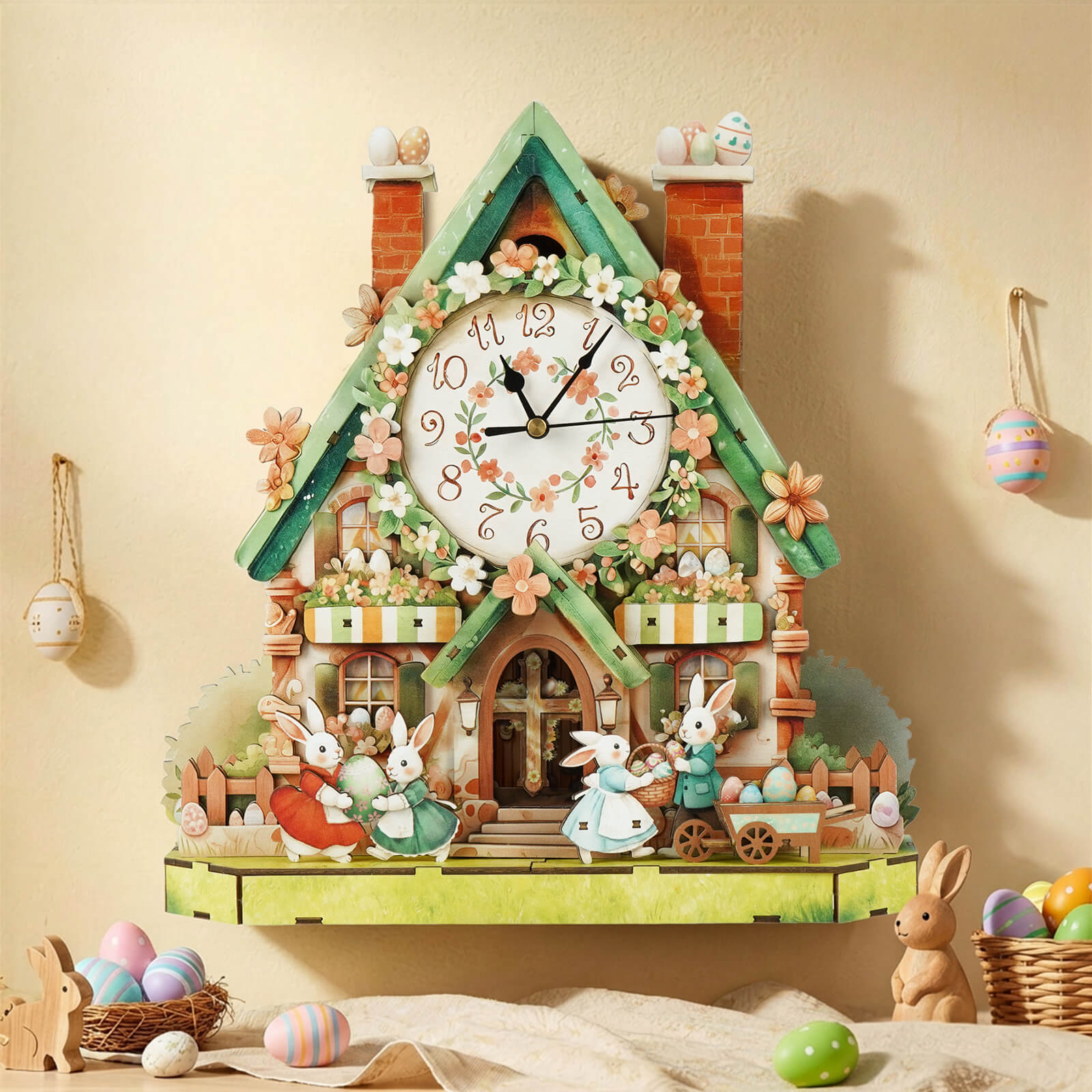 Easter Egg HutDIY Wooden Clock, 3D Puzzle Craft Kit
