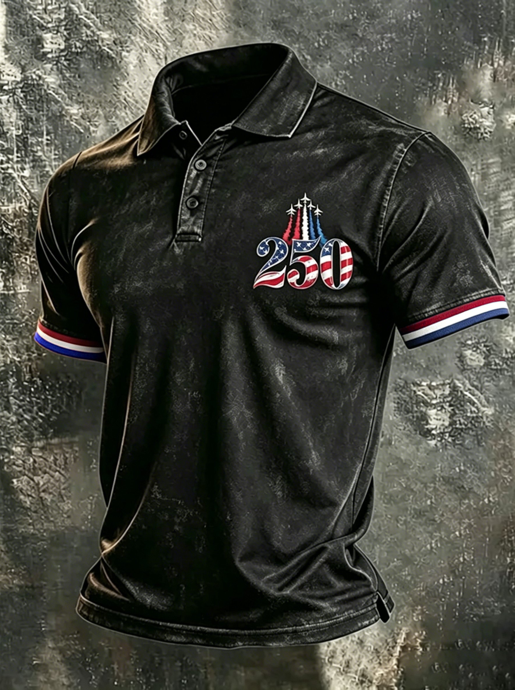 Men'S Casual American 250Th Anniversary Embroidered Commemorative Printed Polo Shirt