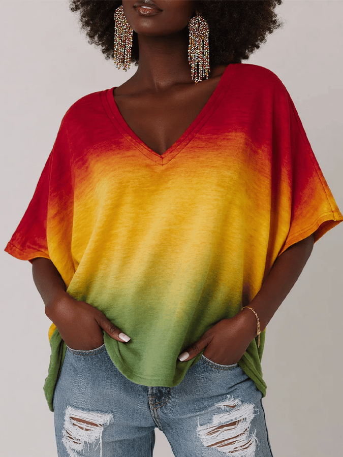 Black Pride, Juneteenth Celebration—Gradient-Style V-Neck, 3/4-Sleeve T-Shirt