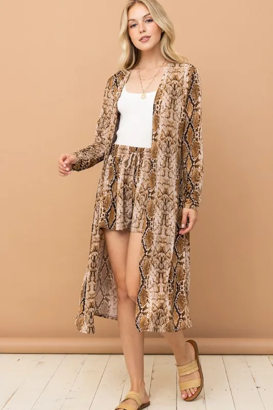 Animal Print Kimono and Shorts Set