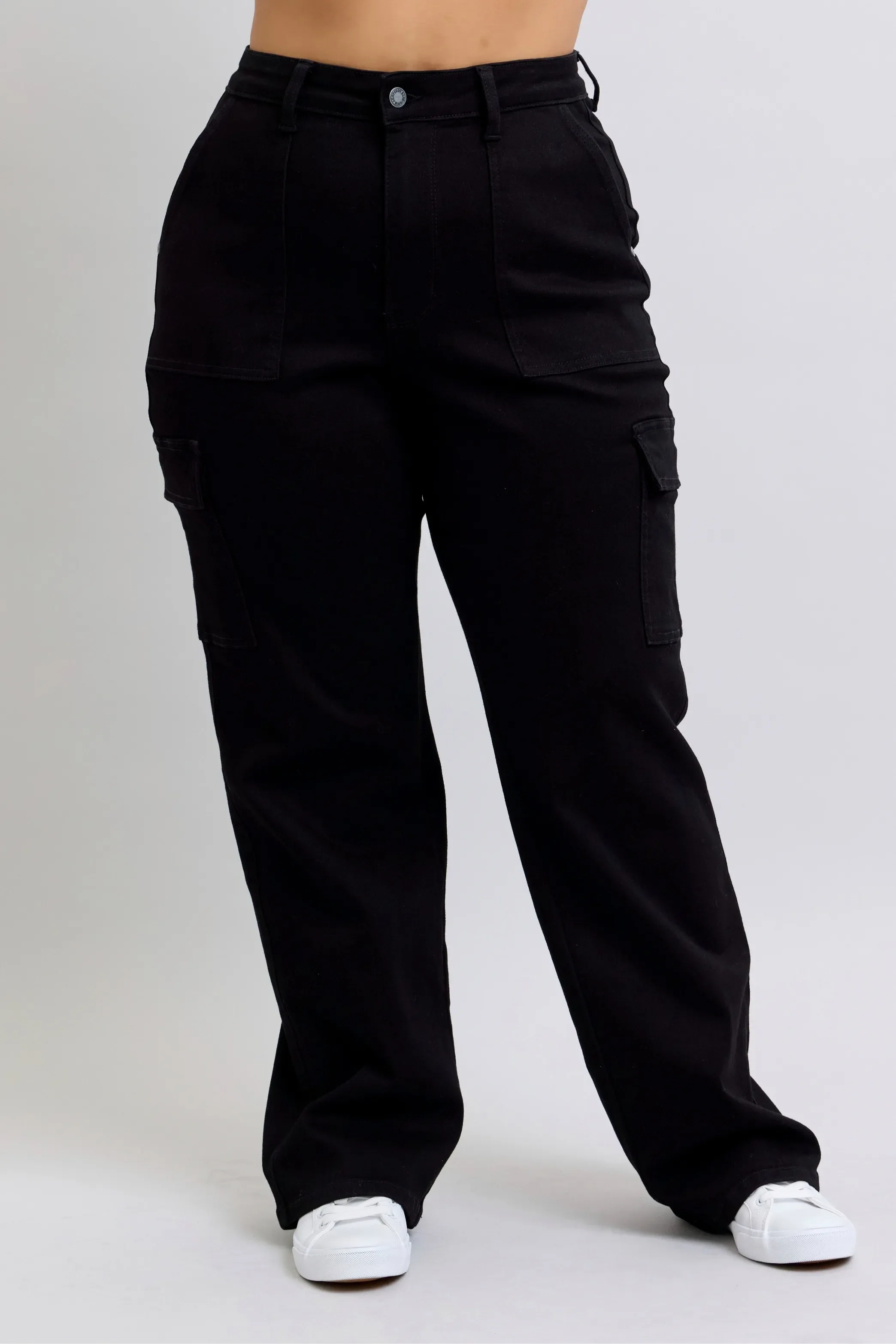 Blue Full Size High Waist Cargo Wide Leg Jeans Plus Size