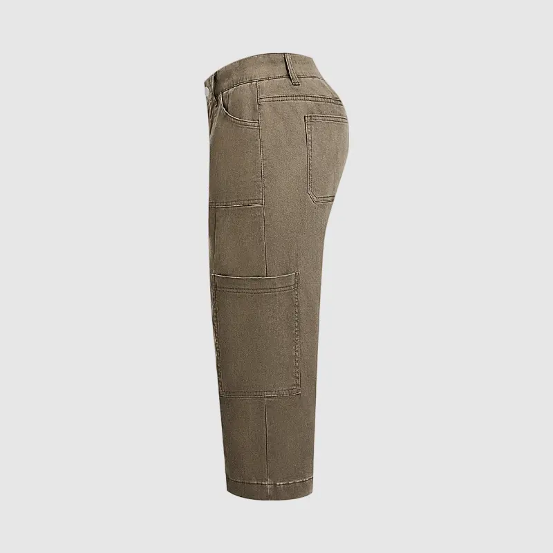 Patch Pocket Seam Front Mid Rise Straight Leg Capri Pants Womenswear Stretchy 18.9