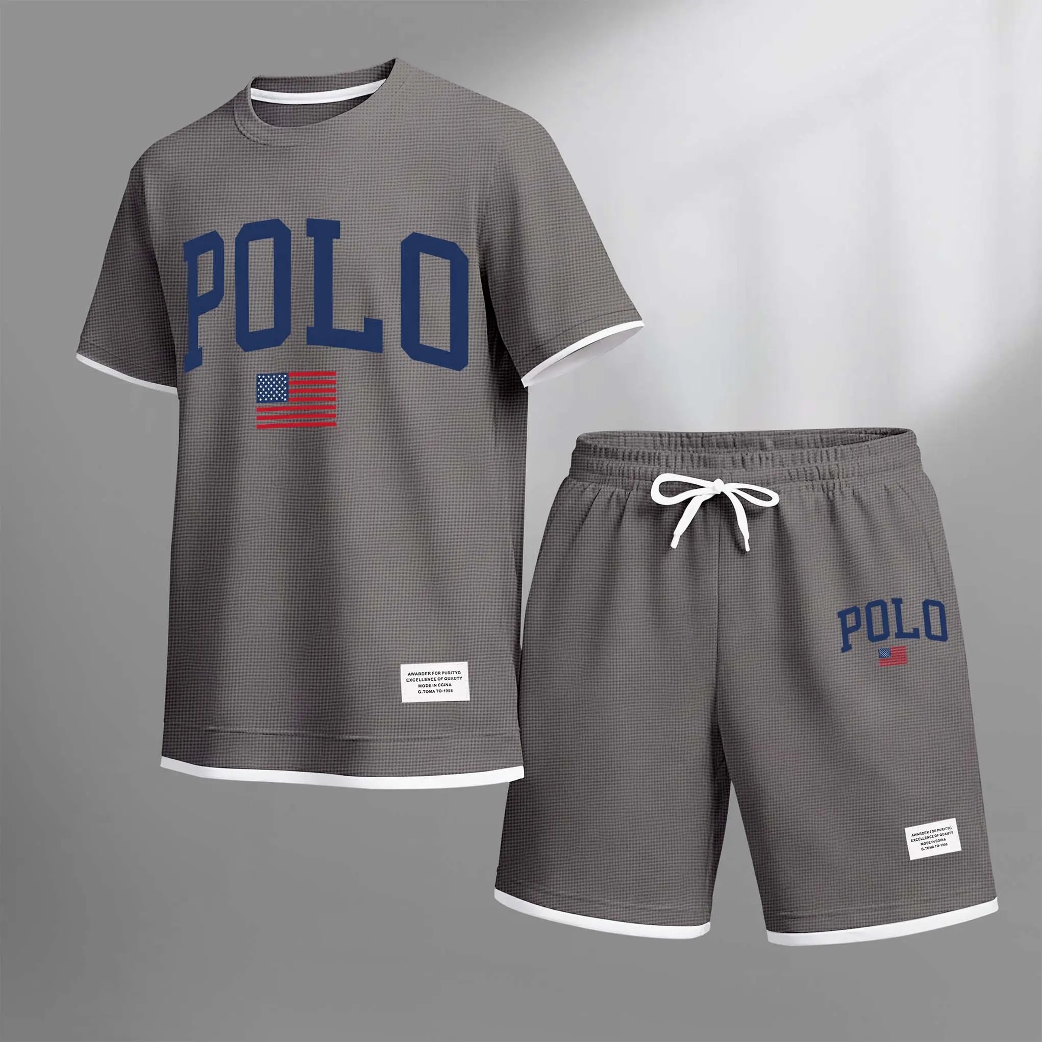 Men’s Waffle Knit 2-Piece Set – Breathable Short Sleeve Tee & Drawstring Shorts Casual Summer Outfit