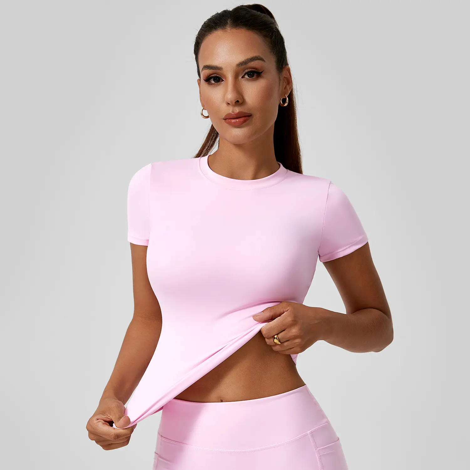 Women’s Slim-Fit Sports T-Shirt Set (Moisture-Wicking Nylon Activewear)