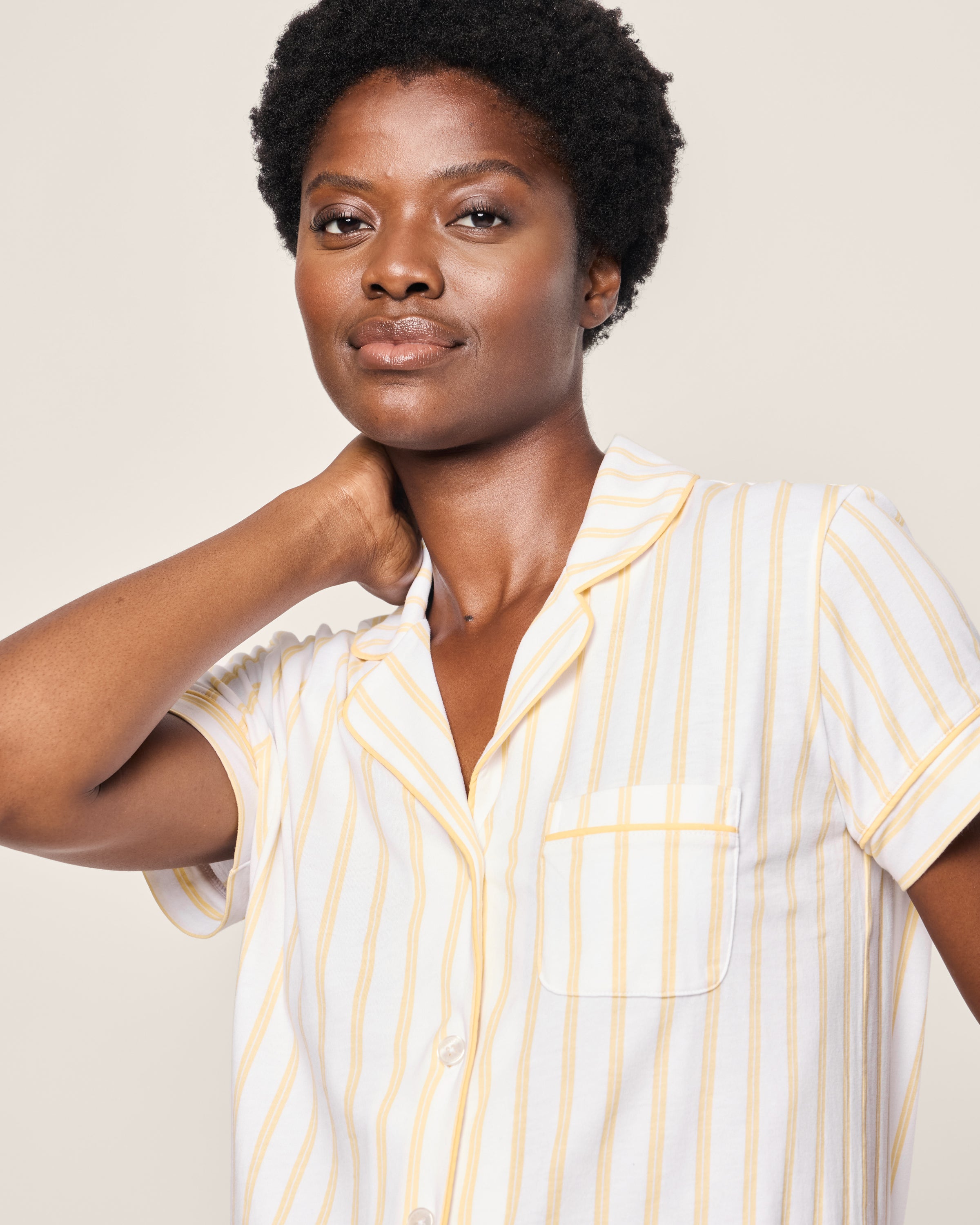 Women's Pima Short Sleeve Short Set in Sunny Stripe