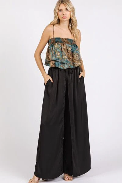 Paisley Patchwork Print Satin Ruffle Crop Cami