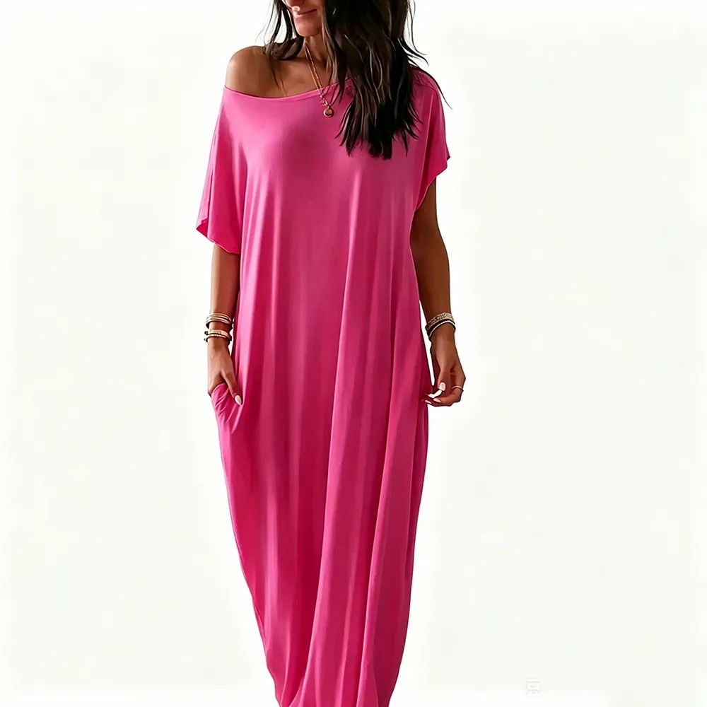 Women's Basic Solid Color Batwing Sleeve Loungewear Dress