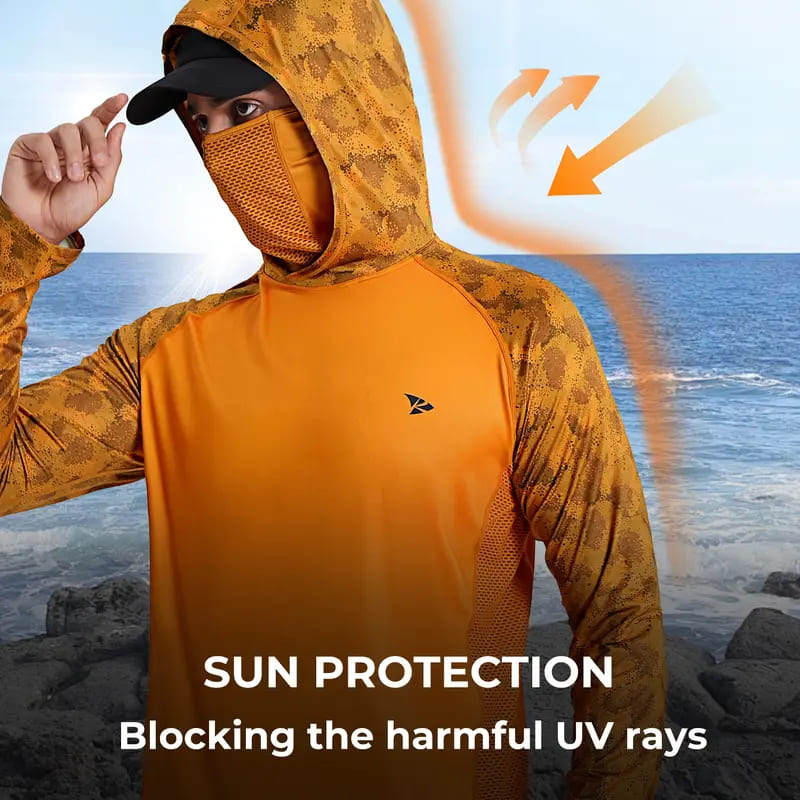 Men's Sun Protection Hoodie (with Face Mask/Neck Gaiter) — UPF 50+ UV Protection, Long Sleeve, Lightweight, Quick-Drying, Moisture-Wicking, Breathable & Cooling