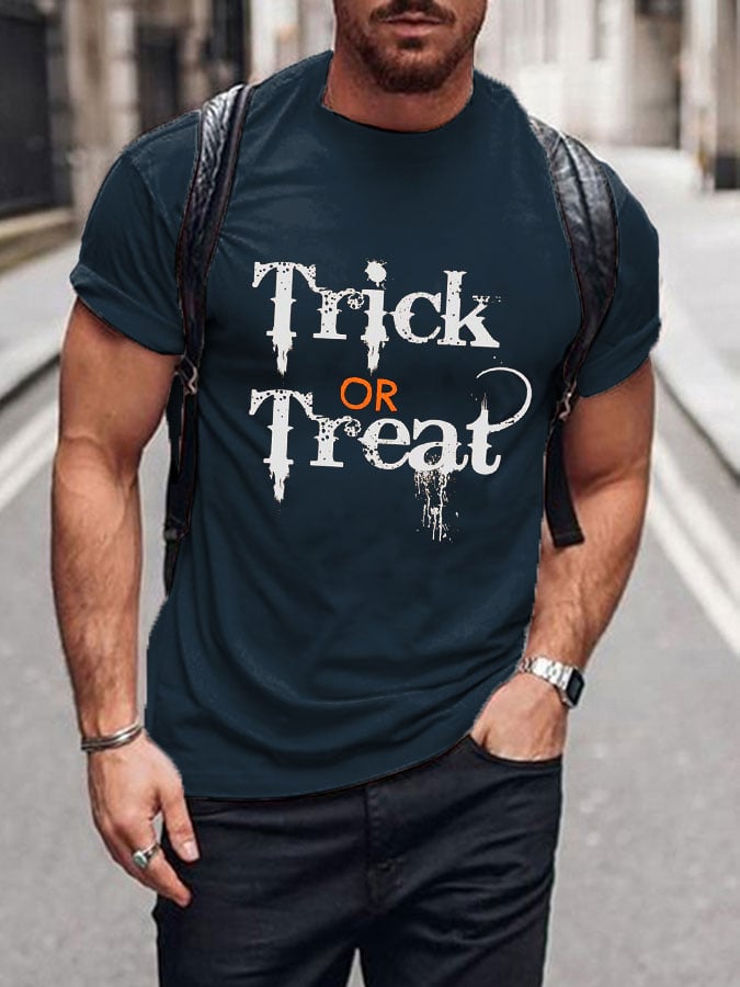 Men's Halloween Trick or Treat Print Short Sleeve T-shirt
