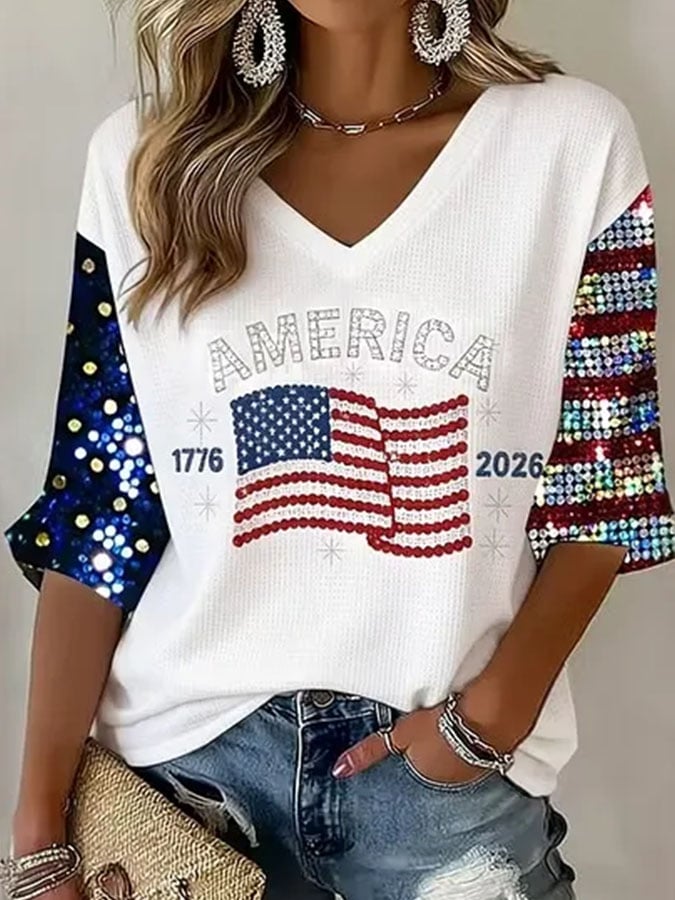 Women's Casual Printed Waffle Top