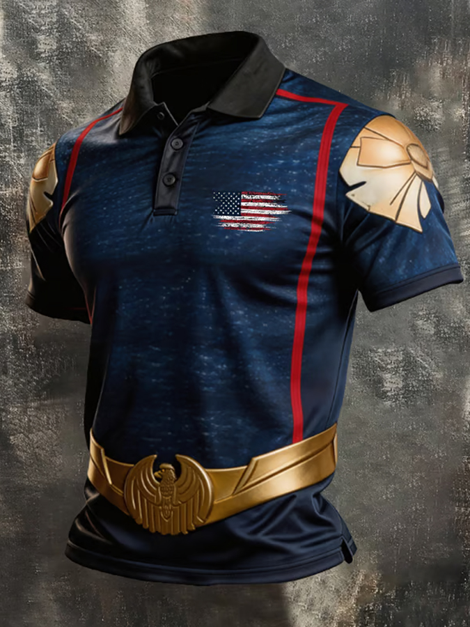 Men'S Casual Retro Patriotic Short Sleeved Polo Shirt