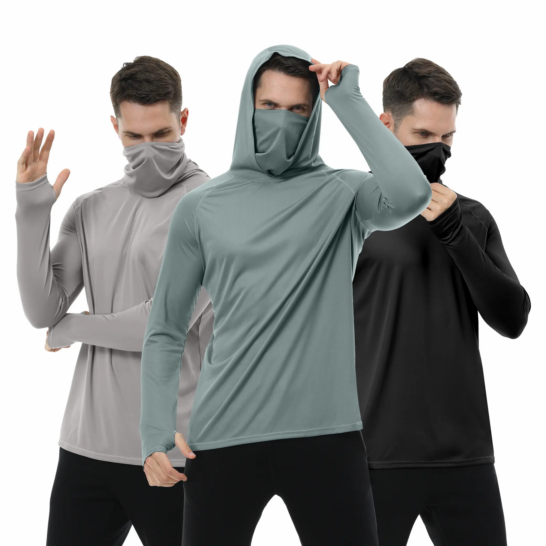 💥 LESS THAN $3 EACH-☀️Men’s UPF 50+ Sun Protection HoodedShirt with Face Mask