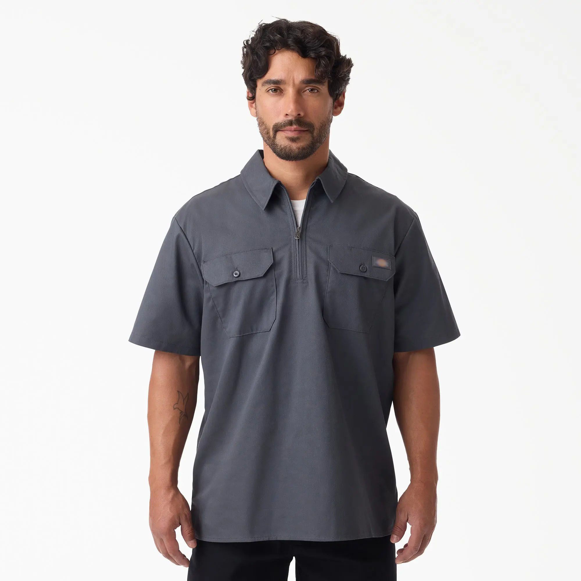 Men's 1/4 Zip Work Shirt – Relaxed Fit, Breathable Short Sleeve, Workwear Style Top