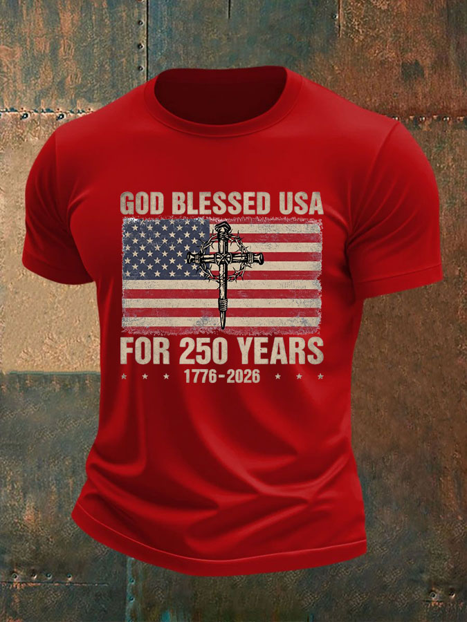 Men'S God Blessed USA for 250 Years 1776-2026 250 Years America T-Shirt