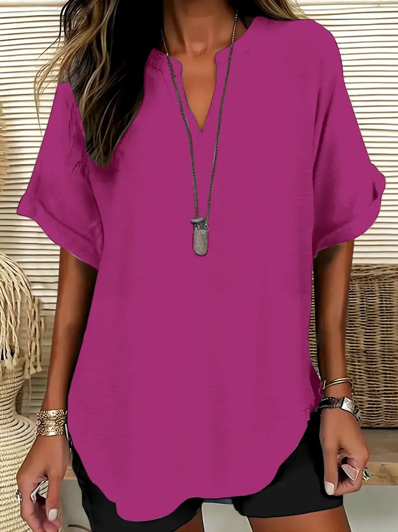 Women's Casual Solid Color Short Sleeve Blouse