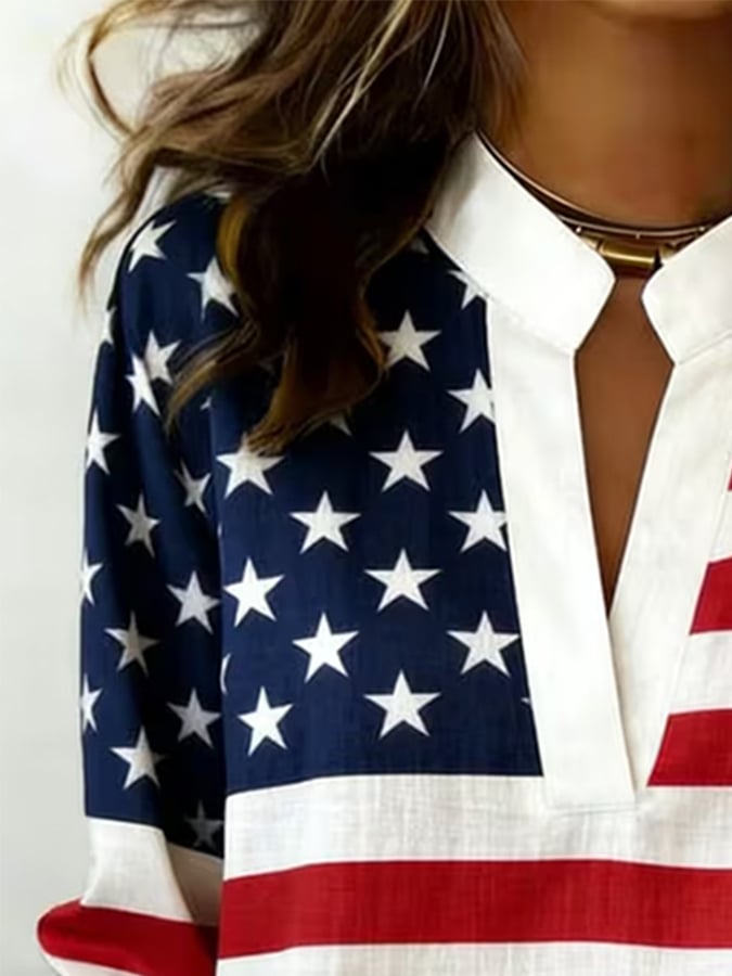 Women's Casual V-neck Patriot Print Top