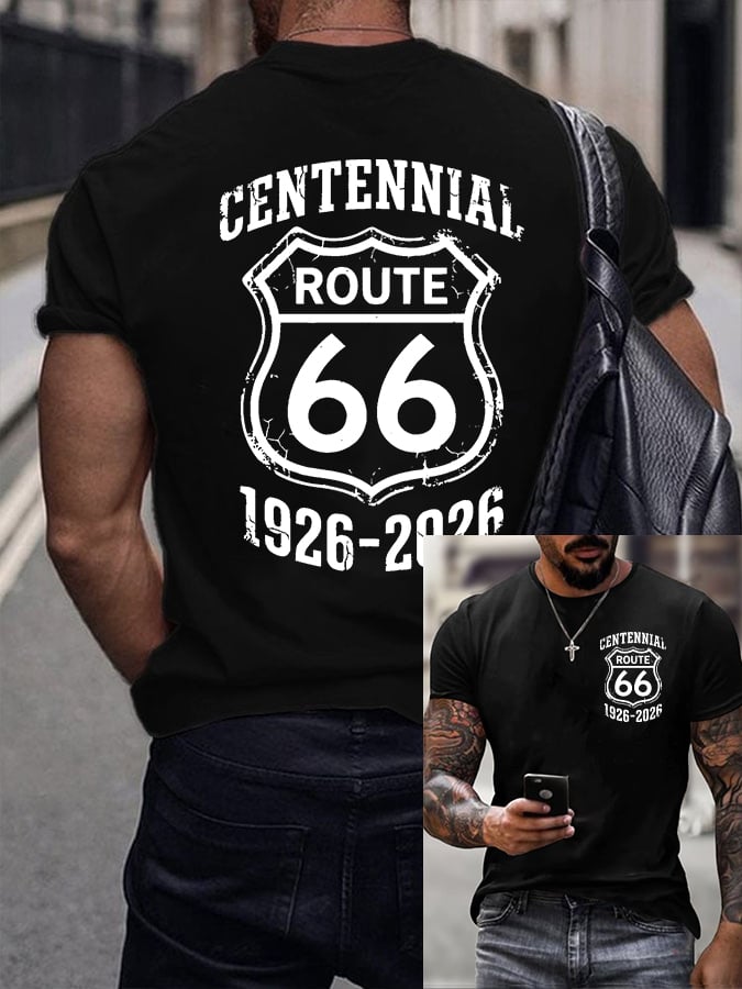 Men's Route 66 Centennial Print Round Neck T-shirt