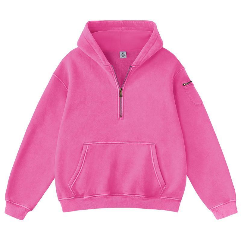 Women's Vintage Acid Washed Oversized Half-Zip Hoodie
