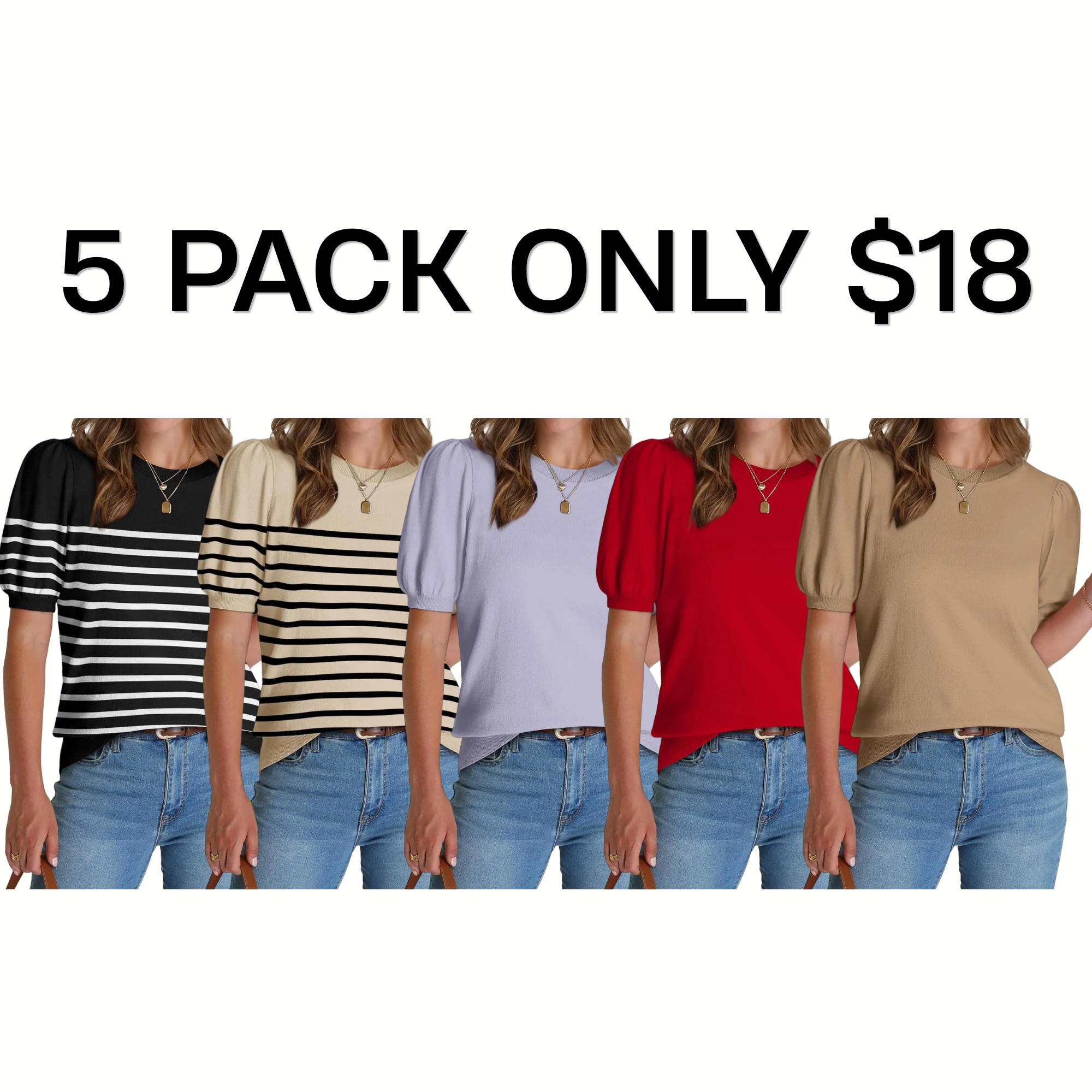Women's Puff Short Sleeve Lightweight Knit Top Soft Breathable