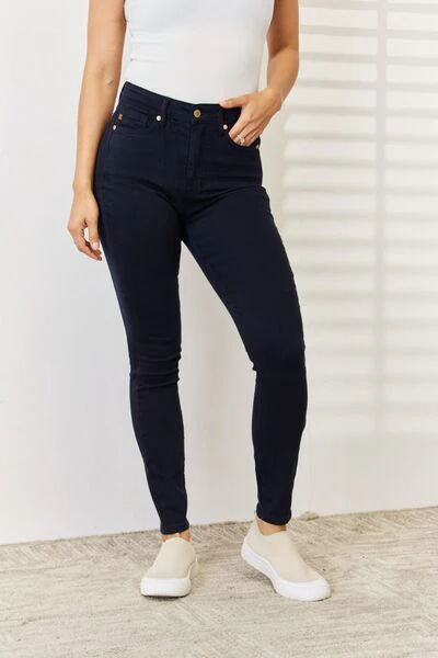 Blue Full Size Garment Dyed Tummy Control Skinny Jeans