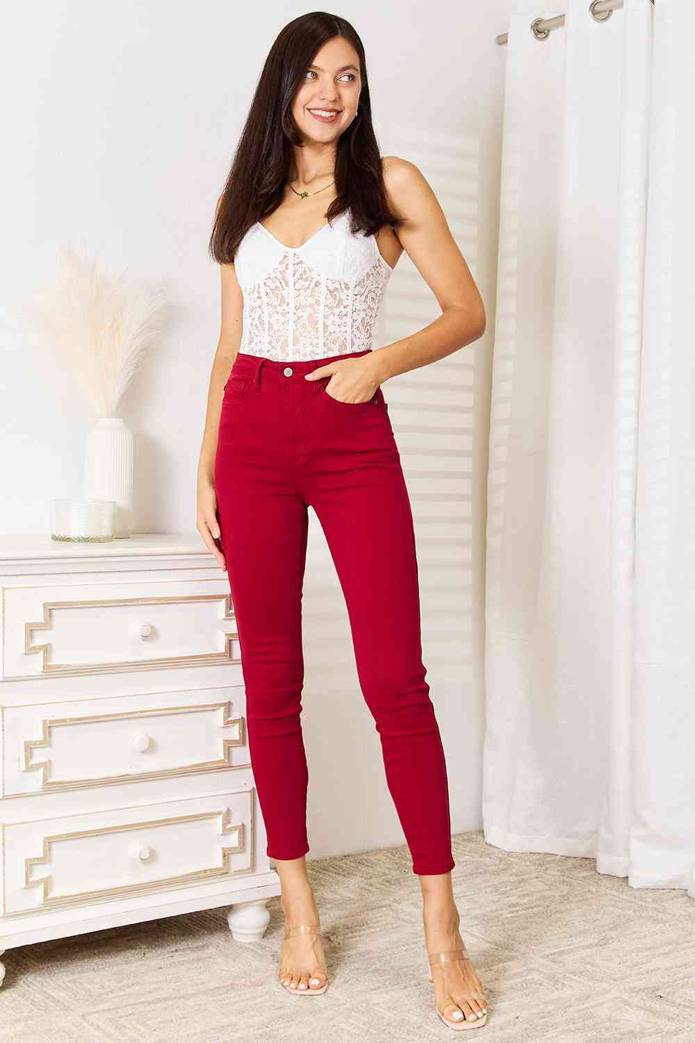 Blue Full Size High Waist Tummy Control Skinny Jeans