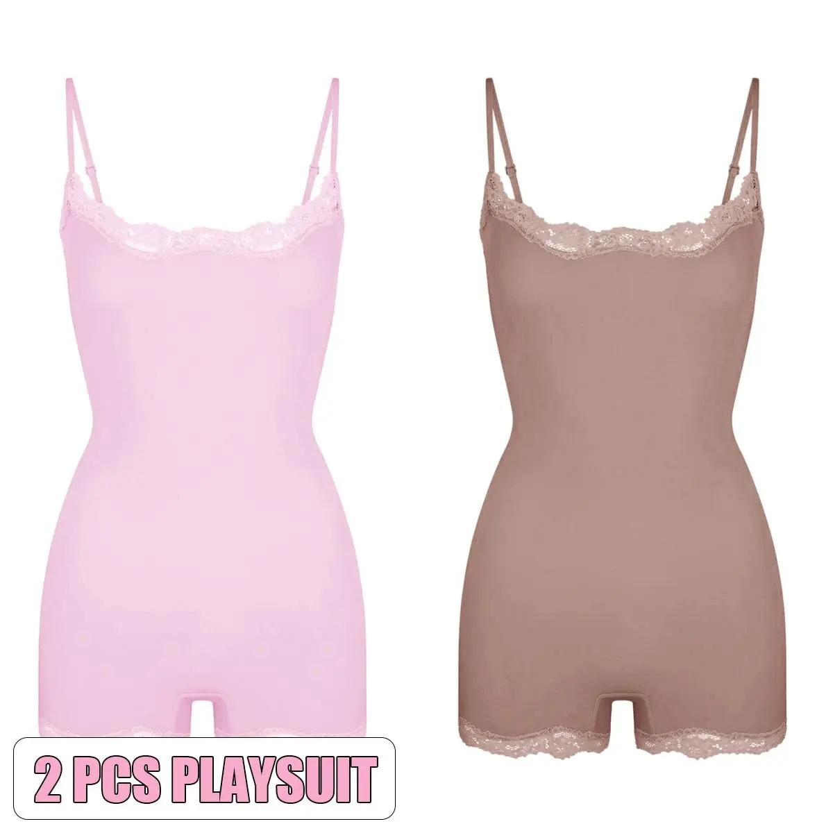 KatchMe Lace Series Women's Simple Style Spaghetti Strap Lace Trim Breathable Bodysuit