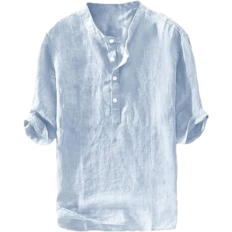 Mens 70% Cotton 30% Linen Shirts Casual Cotton 3/4 Sleeve Regular-Fit Henley T-Shirt Summer Lightweight Beach Yoga Tops