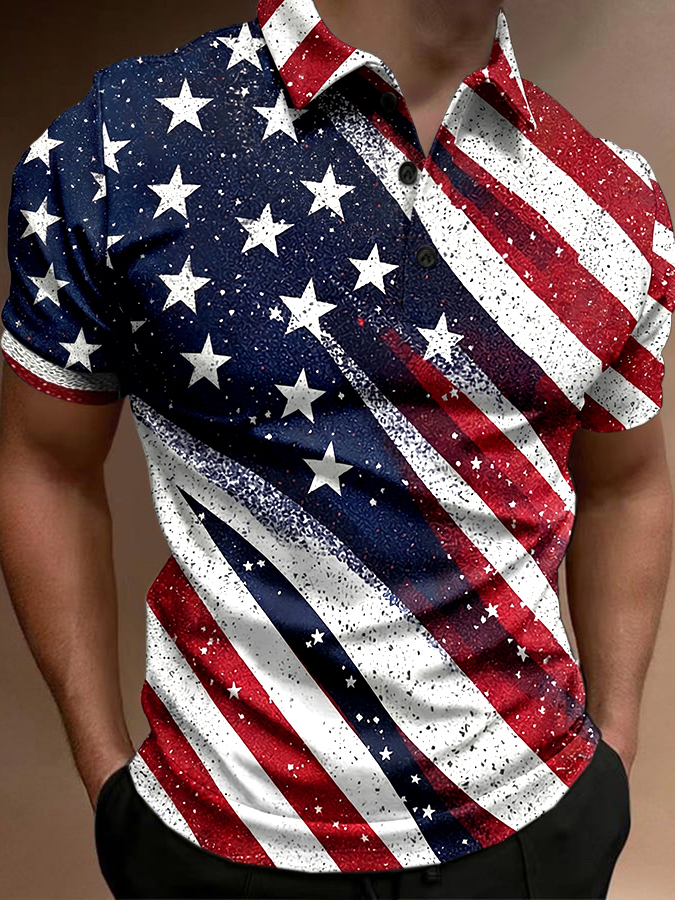 Men'S Casual Short Sleeved Polo Shirt For American Anniversary Celebration