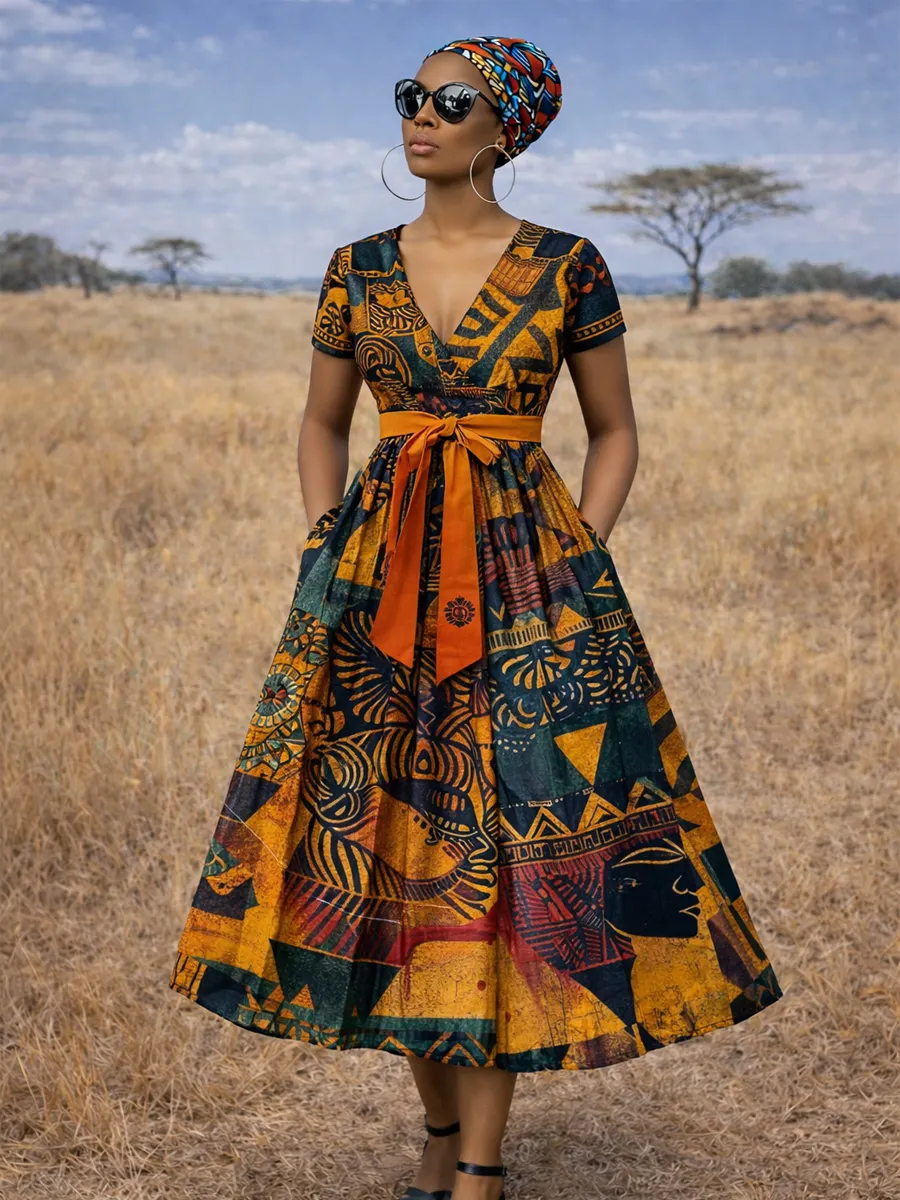 Black History Month Geometric Art Print Casual Dress