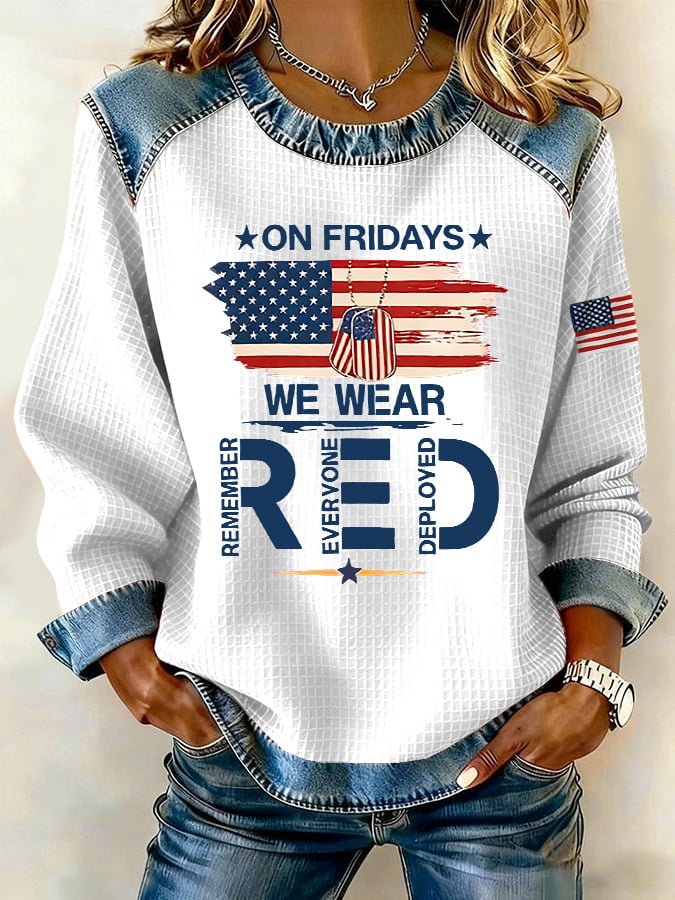 Women's Red Friday Print Casual Top