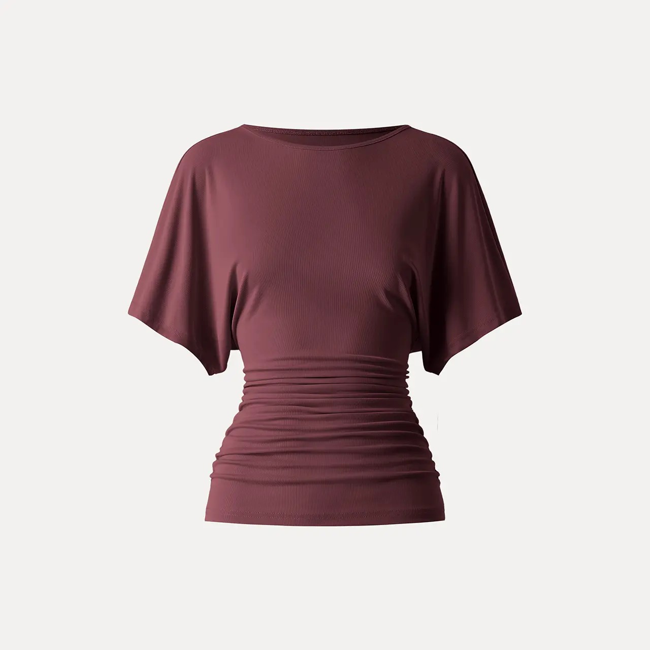 Women's Boatneck Batwing Sleeve Top with Side Ruching