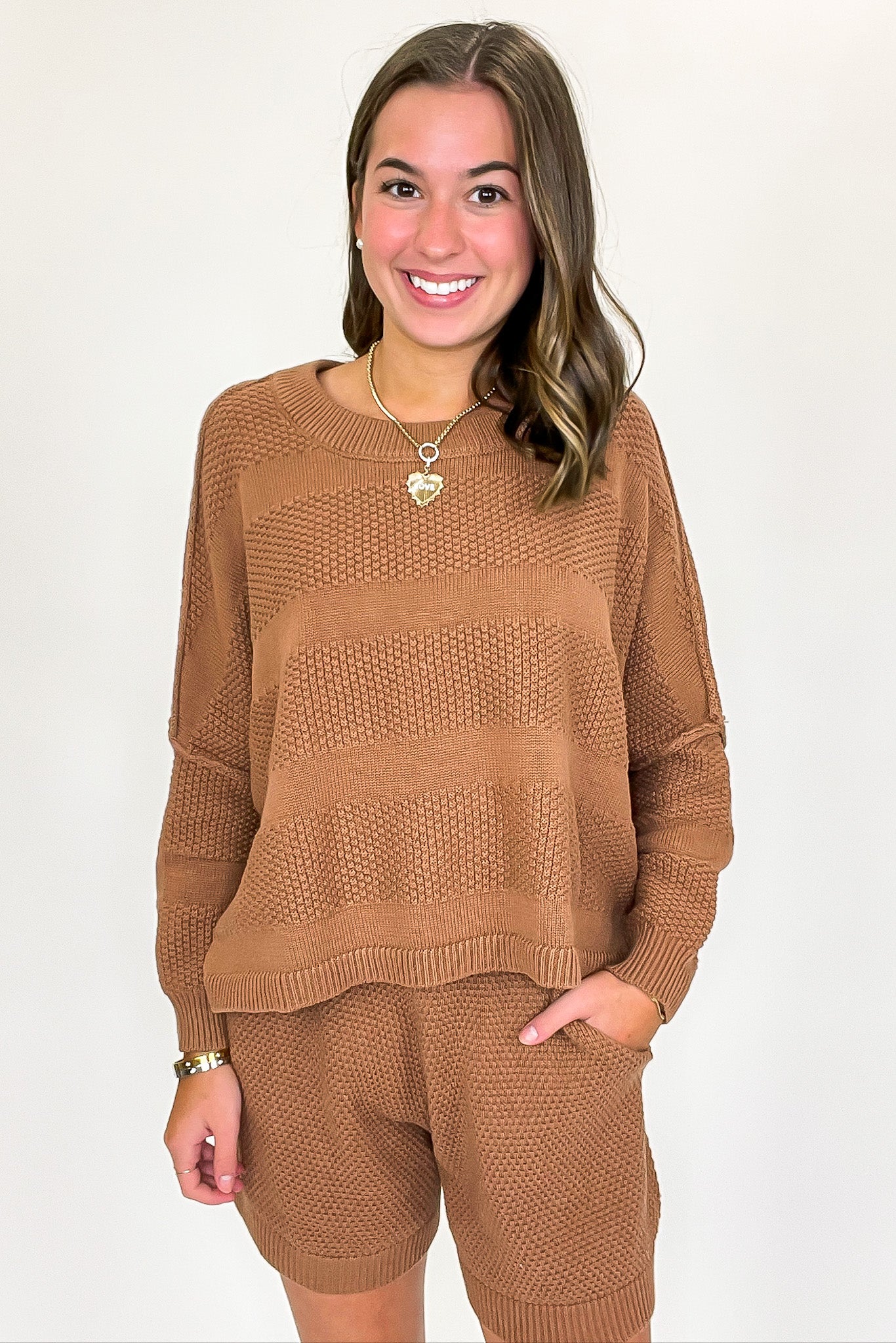 Casual Knit Top and Shorts Set