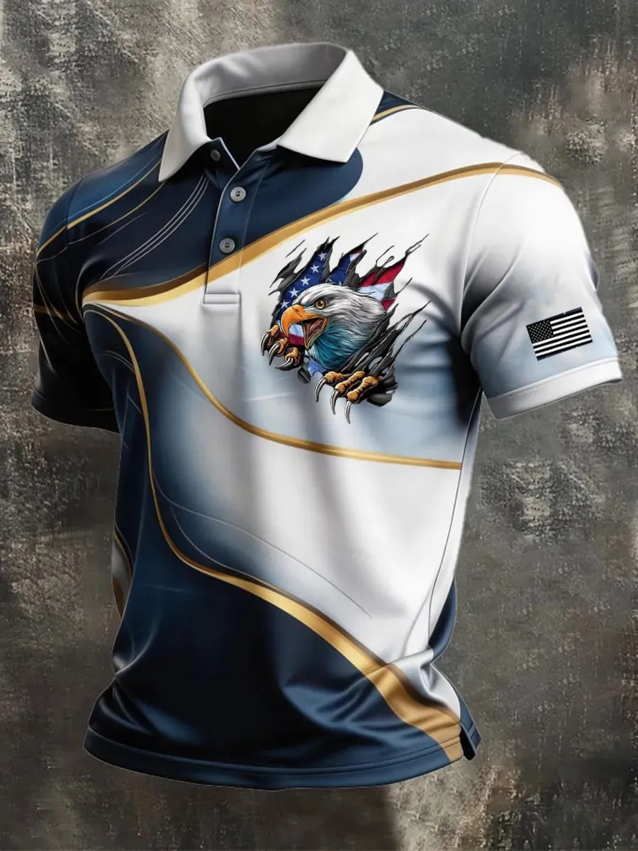 Men'S America 250Th Anniversary Print Casual Polo Shirt