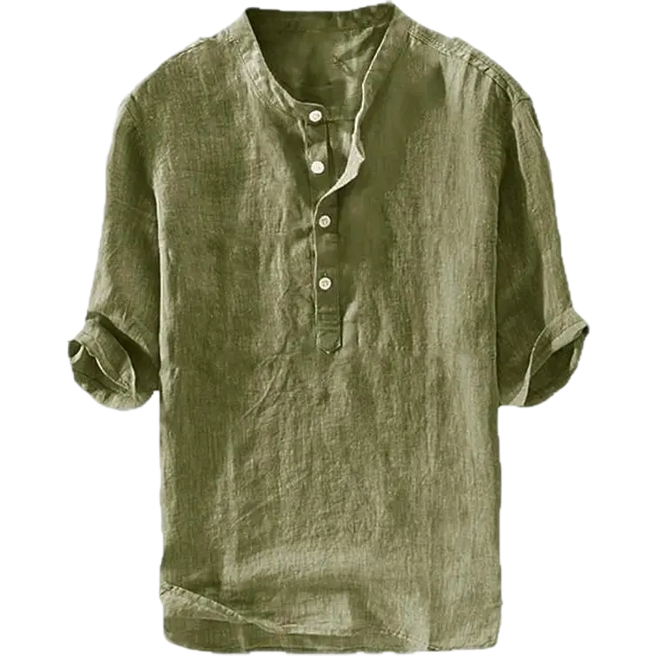 Mens 70% Cotton, 30% Linen Shirts Casual Cotton 3/4 Sleeve