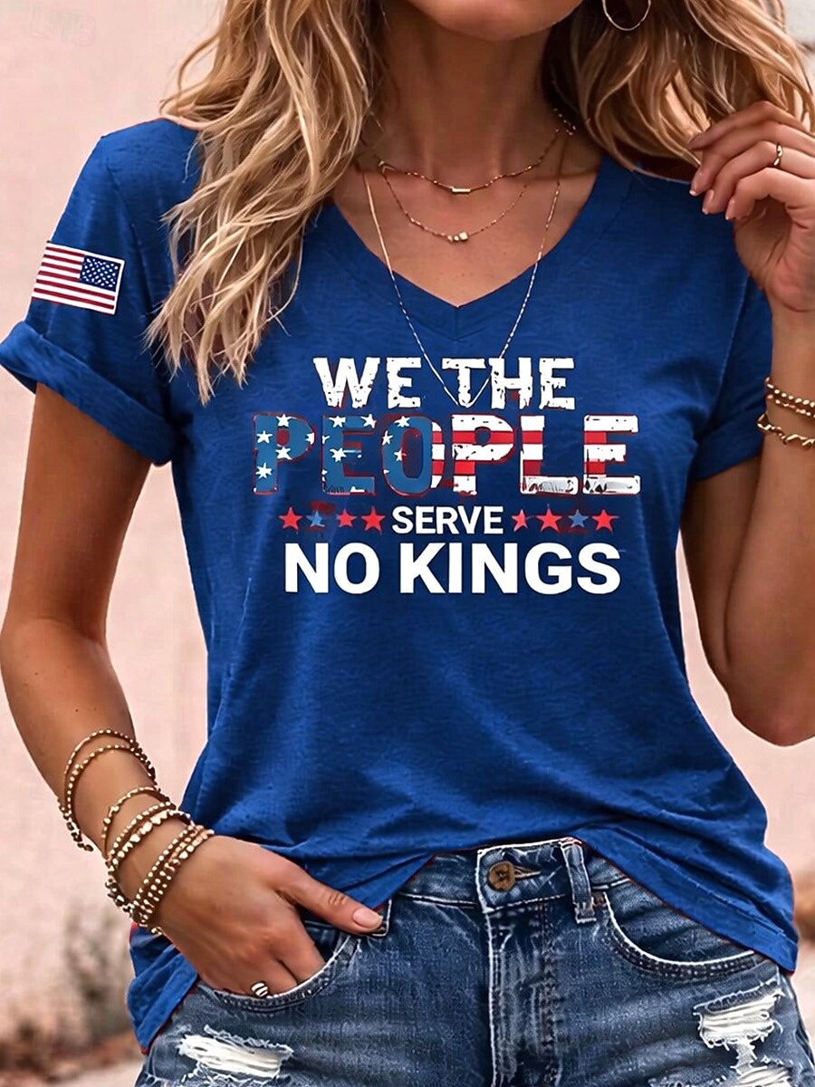 Ladies' Casual American 1776-2026 Anniversary Celebration Print V-Neck Short Sleeved Shirt