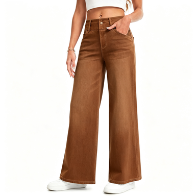 Women's Wide Leg Stretchy Jeans – Elastic High Waist Pull On Baggy Tummy Control Trousers for Casual Work Wear