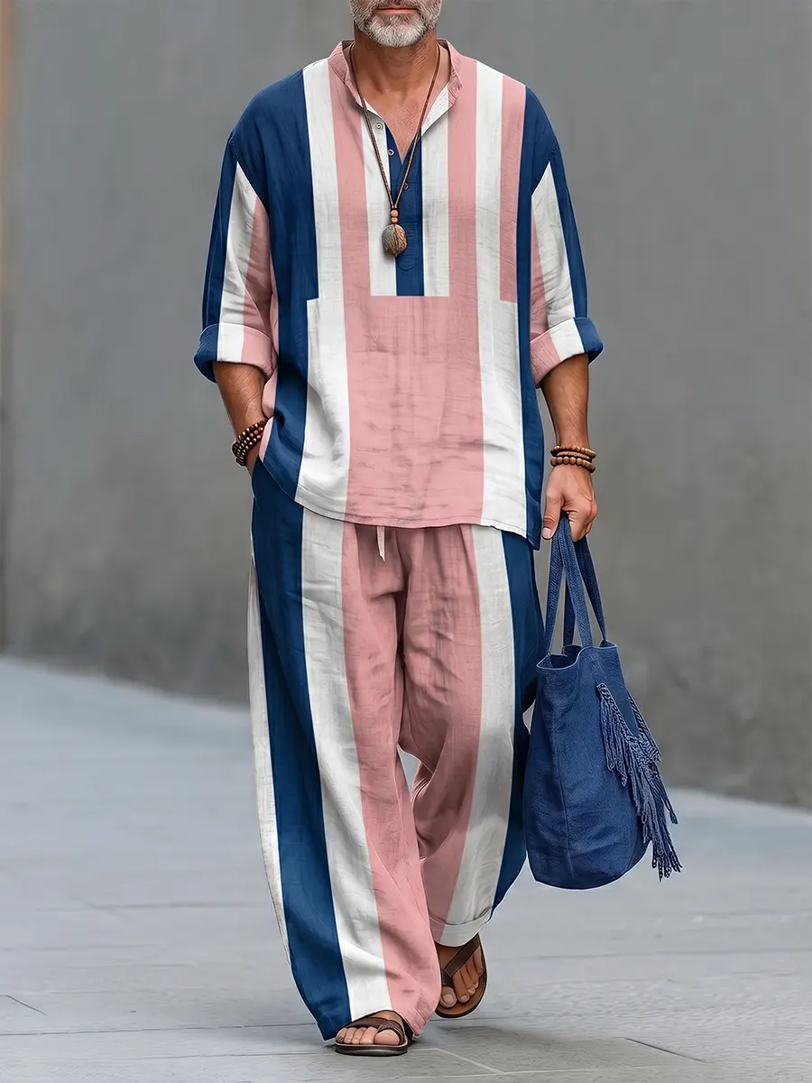 Comfortable Abstract Art Print Linen Pants Set
