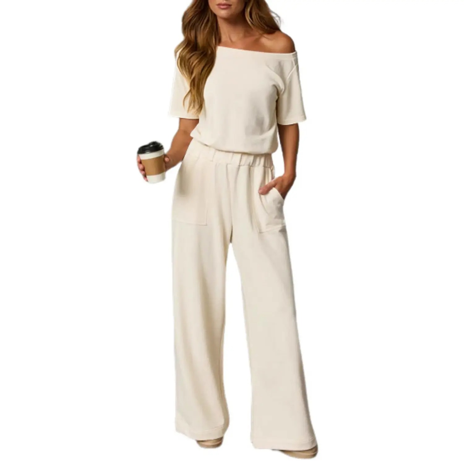 Women's Off-Shoulder Wide Leg Jumpsuit with Back Cutout