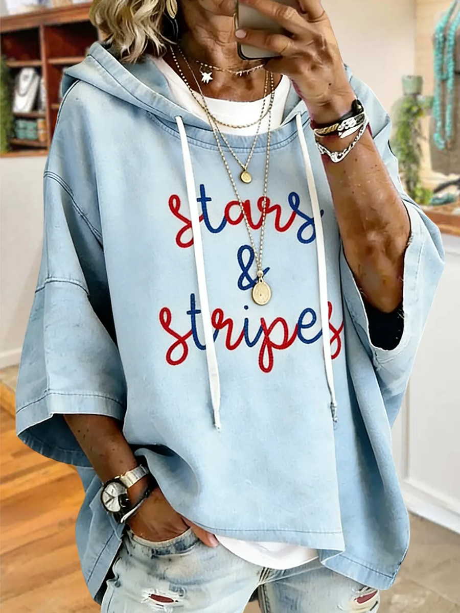 Women's 250Th Anniversary Patriotic Light Blue Stars & Stripes Oversized Hoodie