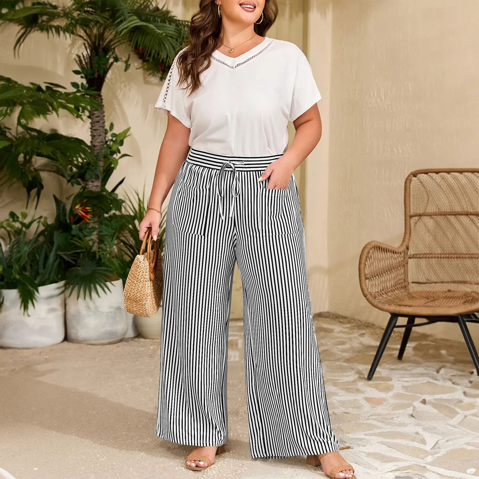 🔥LAST DAY SALE 90% OFF💕Striped Wide-Leg Palazzo Pants