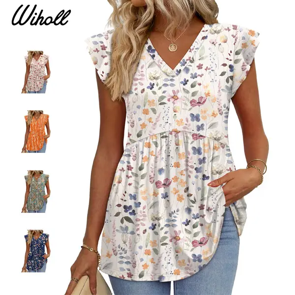 Womens Summer Tops 2026 Babydoll Shirts Ruffle Sleeve Spring Outfits Dressy Casual Blouses