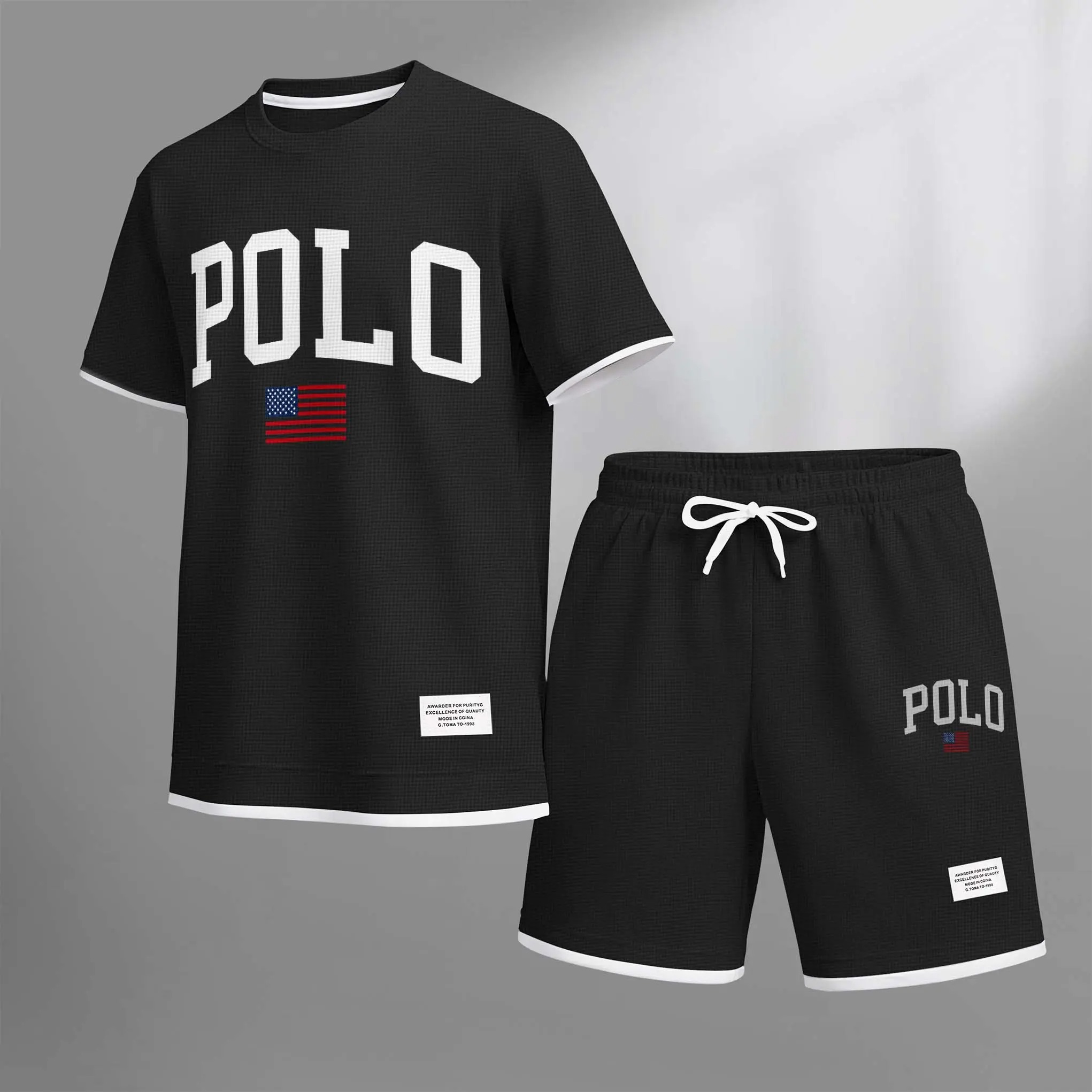Men’s Waffle Knit 2-Piece Set – Breathable Short Sleeve Tee & Drawstring Shorts Casual Summer Outfit