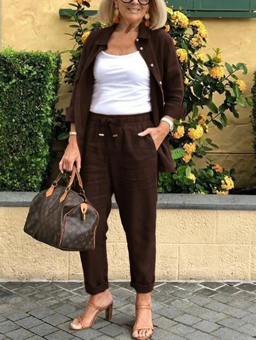 Solid Cotton Linen Women Suits  Casual