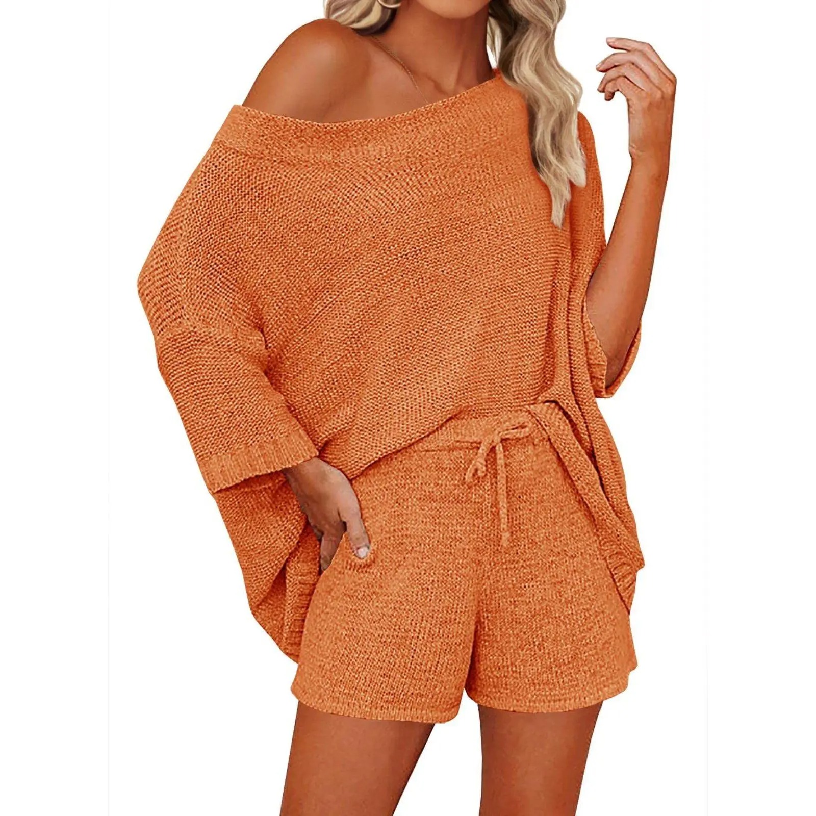 🔥LAST DAY SALE 90% OFF💕Cozy Vibes Off-Shoulder Knit Top & Shorts Lounge Set